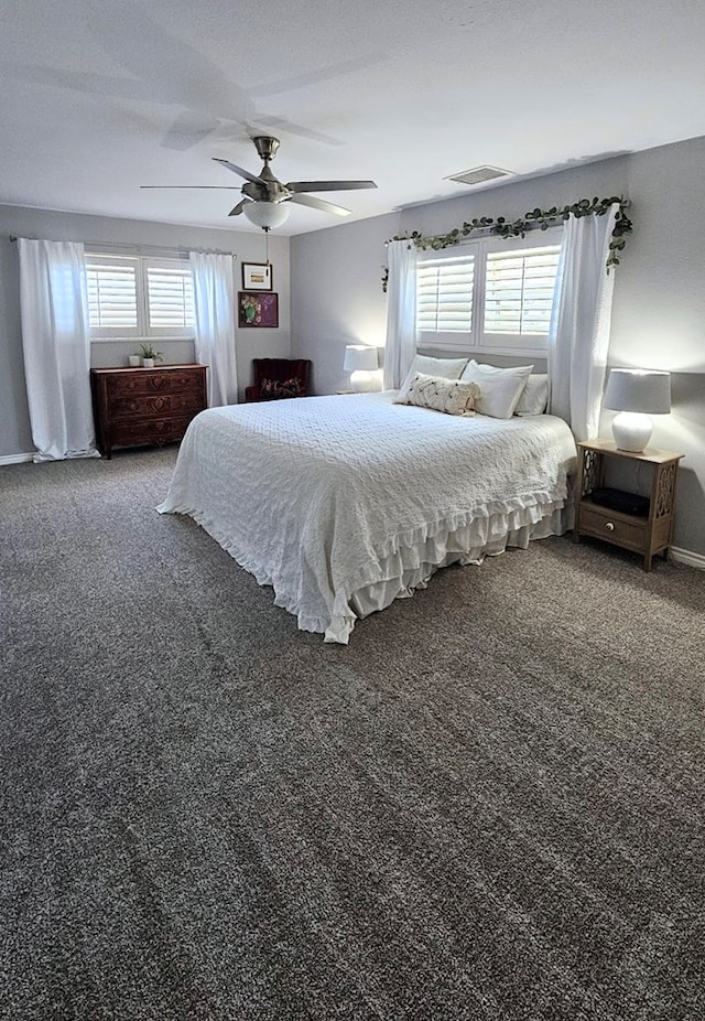 bedroom with carpet flooring and ceiling fan