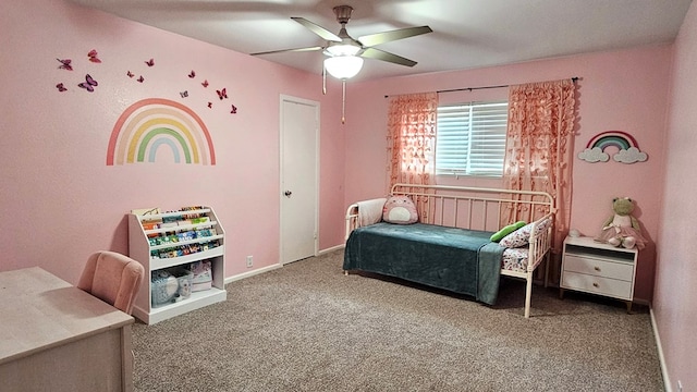 bedroom with carpet and ceiling fan