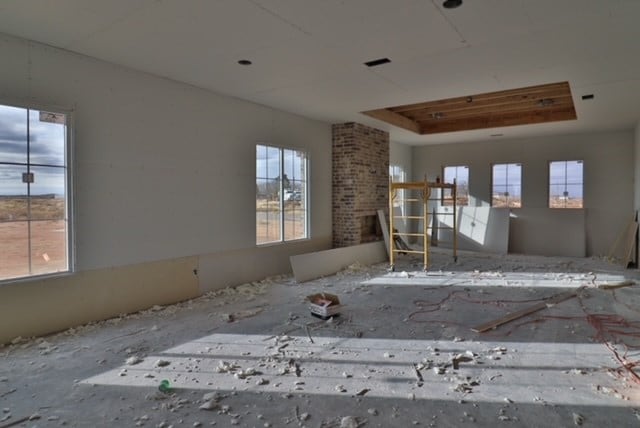 misc room with a tray ceiling and a healthy amount of sunlight