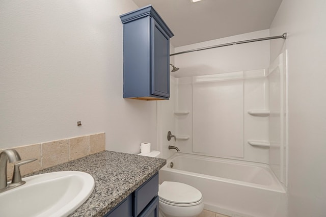 full bathroom with shower / bath combination, vanity, and toilet