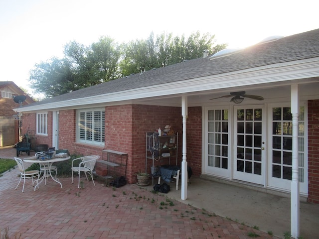 view of patio / terrace with ceiling fan and french doors