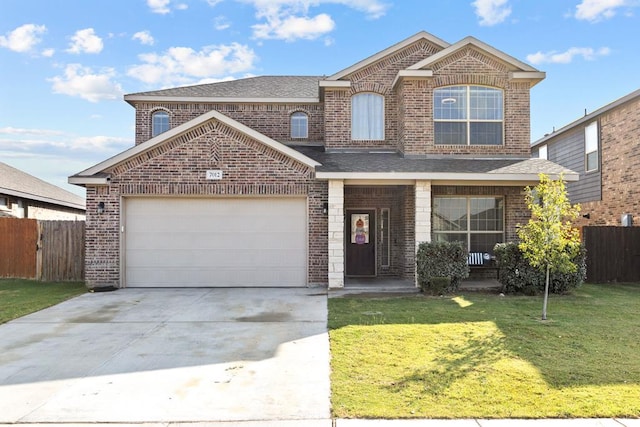 front facade with a garage and a front yard