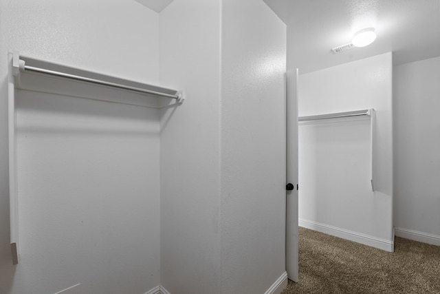 walk in closet with carpet flooring