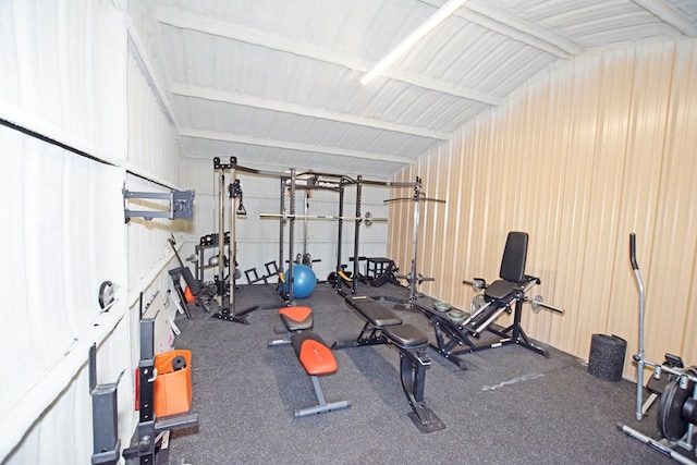 exercise area featuring lofted ceiling