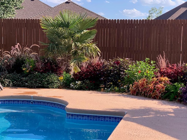 view of pool featuring a fenced in pool and fence