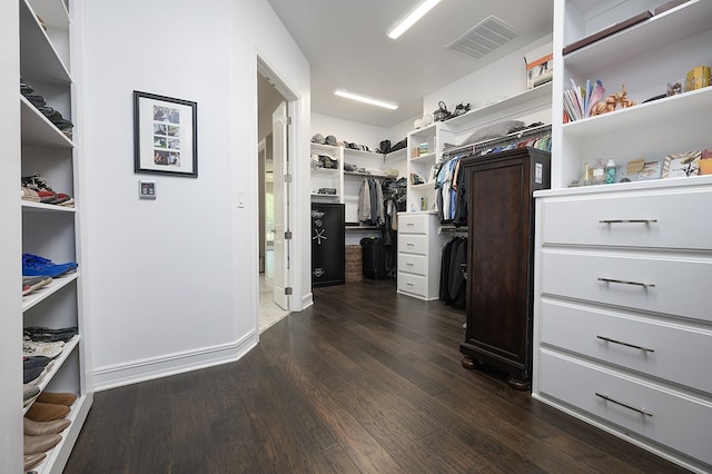 walk in closet featuring dark hardwood / wood-style floors