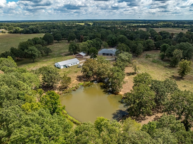 bird's eye view featuring a rural view and a water view