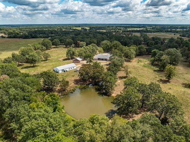 aerial view featuring a rural view and a water view