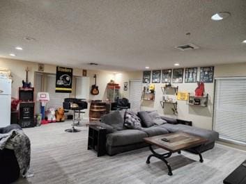 living room featuring a textured ceiling