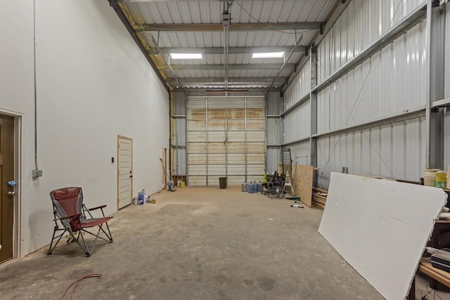 garage with metal wall