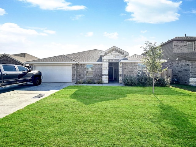 ranch-style house with a front lawn and a garage