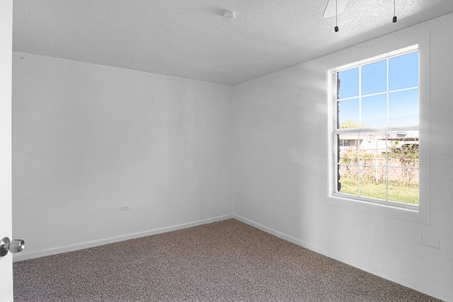 carpeted spare room with a textured ceiling