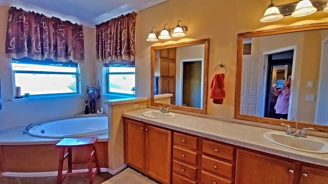 bathroom featuring vanity and a bath