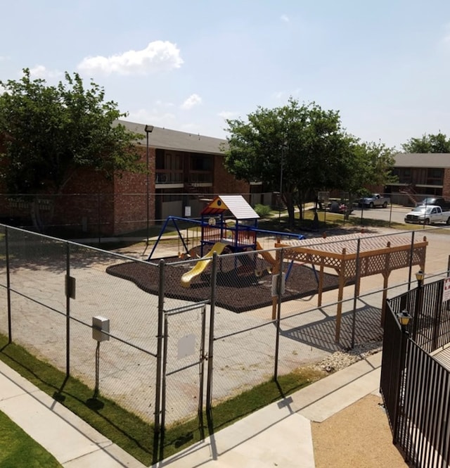 surrounding community with playground community and fence