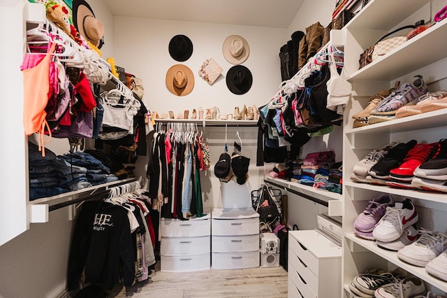 walk in closet featuring wood finished floors