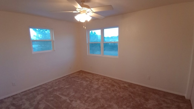 spare room with carpet floors and ceiling fan