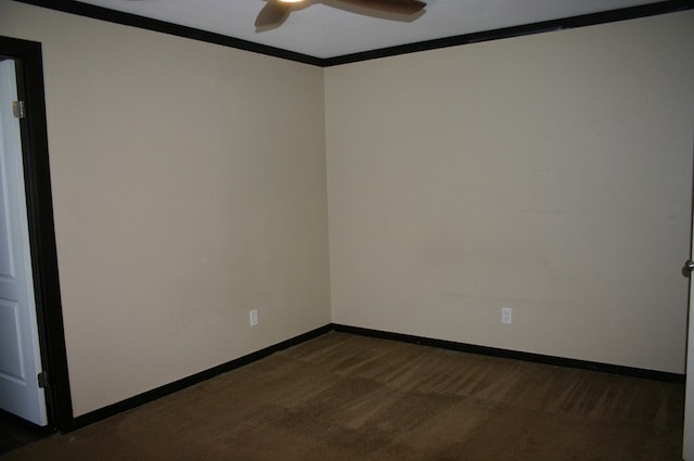 spare room with ceiling fan and ornamental molding