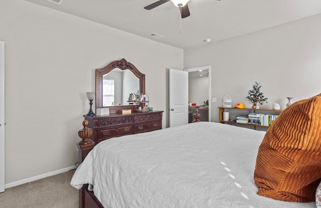 bedroom with carpet flooring and ceiling fan