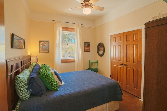 bedroom with a closet and ceiling fan