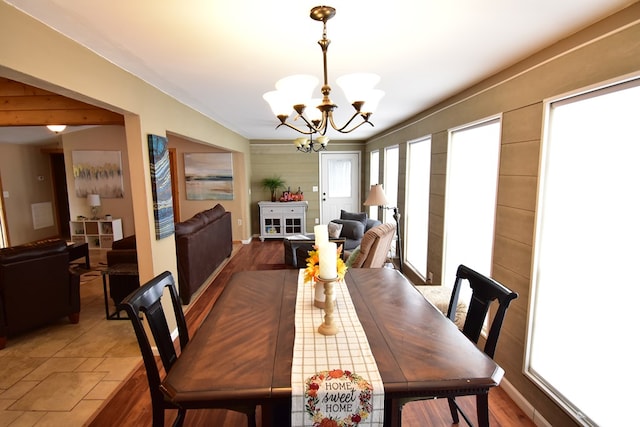 dining room featuring dark wood-type flooring and a chandelier