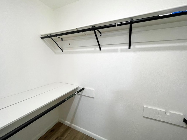 spacious closet with dark wood finished floors