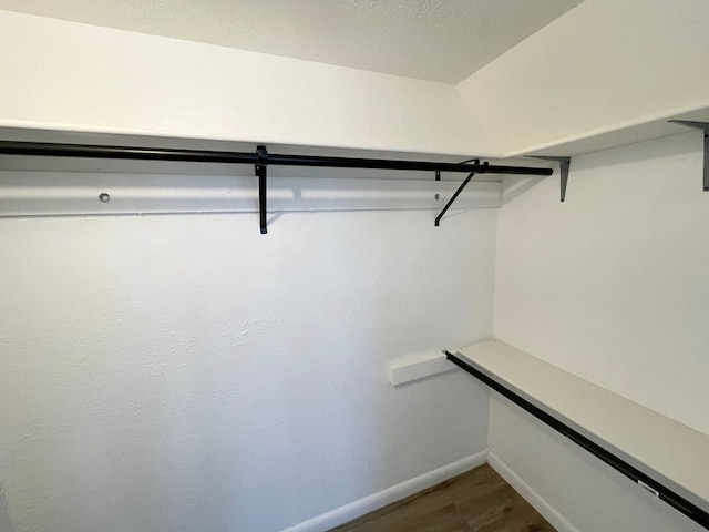 spacious closet with dark wood-style floors