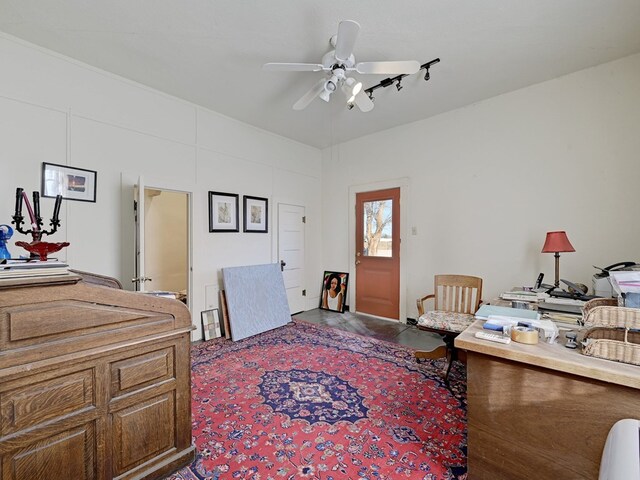 office area featuring ceiling fan