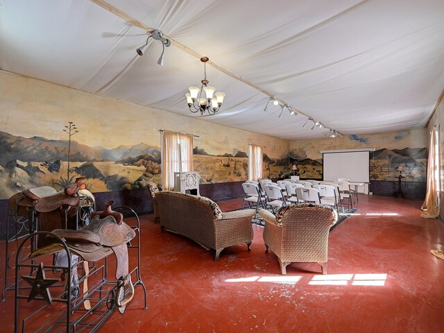 living room with a chandelier