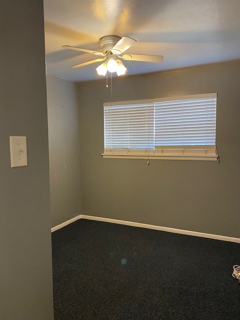 carpeted spare room with a wealth of natural light, a textured ceiling, and ceiling fan