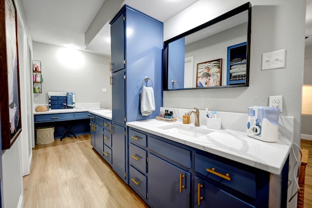 bathroom with vanity and hardwood / wood-style flooring