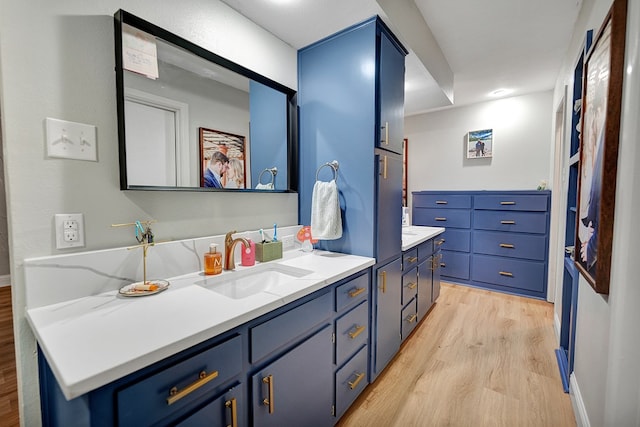 bathroom with vanity and hardwood / wood-style flooring