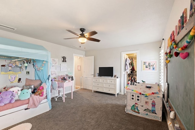 playroom with visible vents, ceiling fan, and carpet