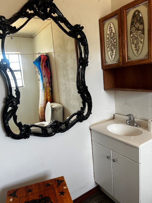 bathroom featuring vanity and walk in shower