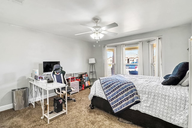 bedroom with carpet floors and ceiling fan