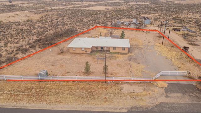 birds eye view of property featuring a rural view