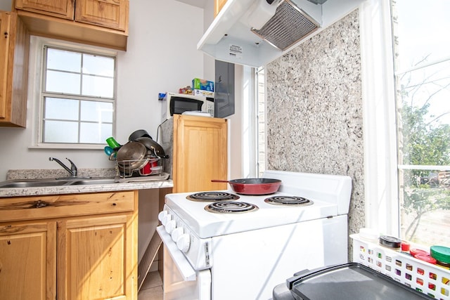 kitchen with electric stove, sink, and extractor fan