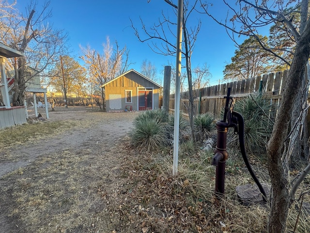 exterior space with an outbuilding