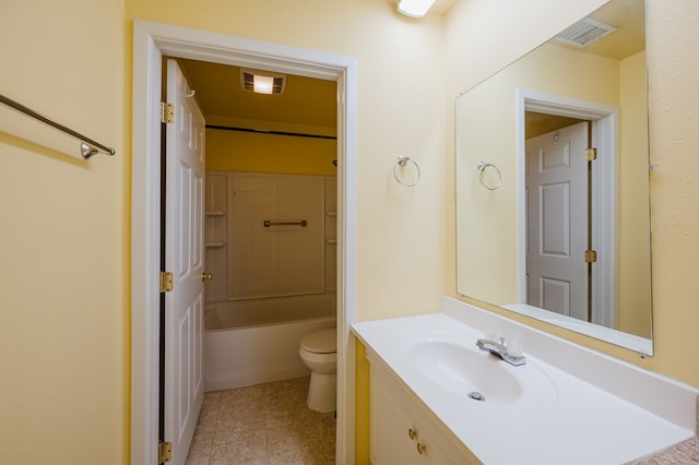 full bathroom with vanity, toilet, and washtub / shower combination