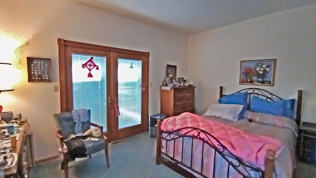 carpeted bedroom featuring access to outside and french doors