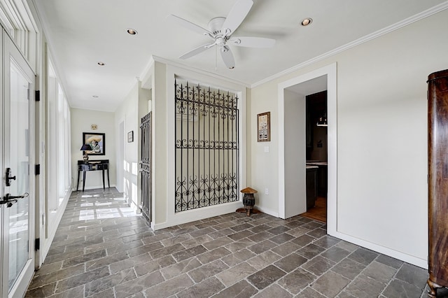 hallway with crown molding