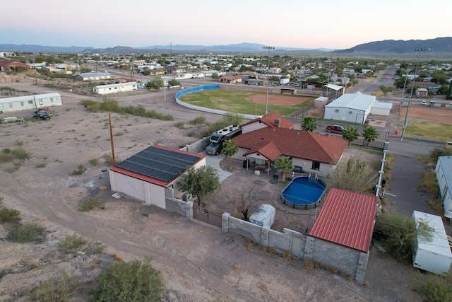 view of aerial view at dusk