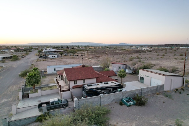 view of aerial view at dusk