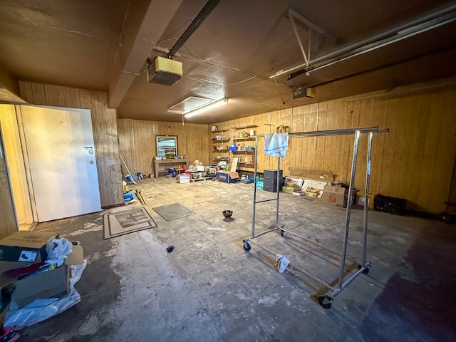 basement with wood walls