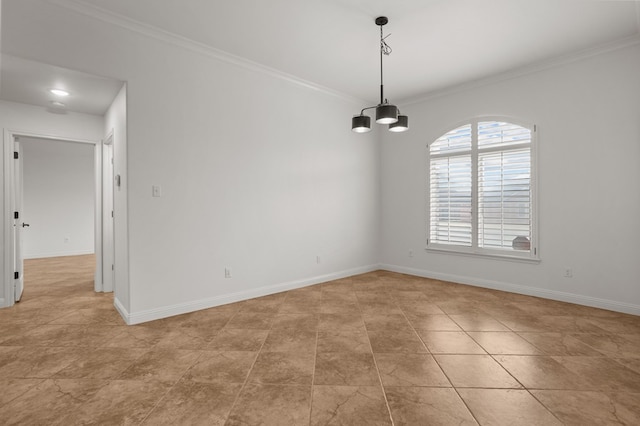 tiled spare room featuring crown molding