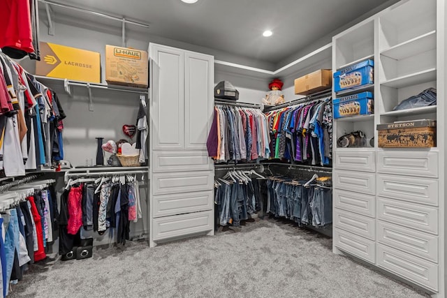 spacious closet featuring light carpet