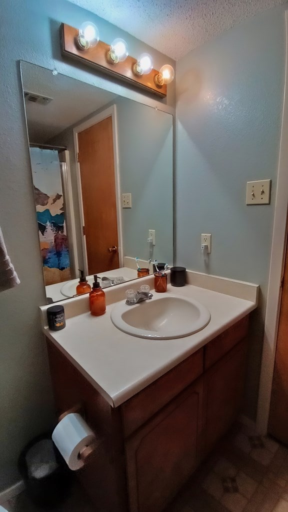 bathroom featuring vanity and a textured ceiling