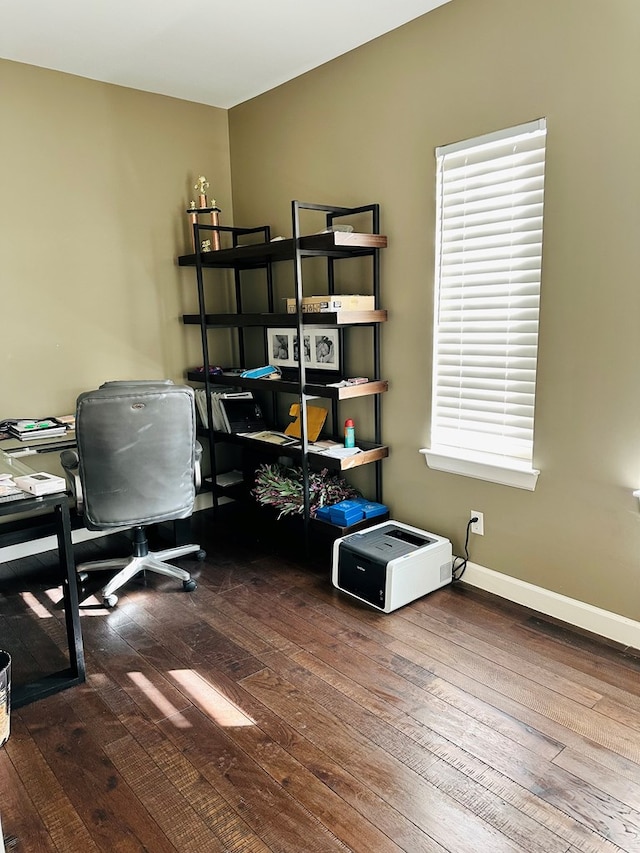 office area with hardwood / wood-style floors and a wealth of natural light