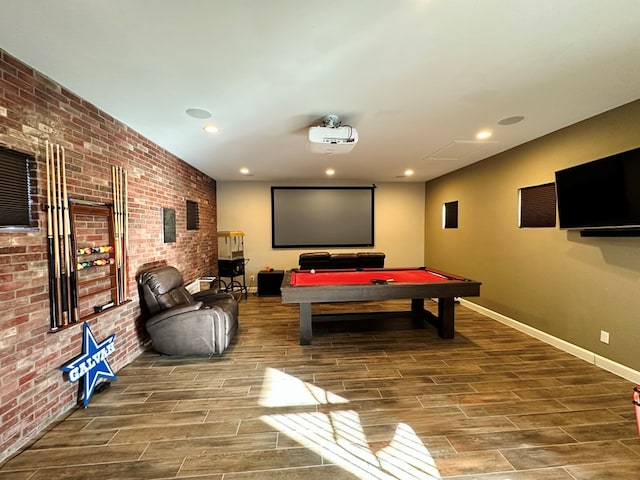 playroom featuring brick wall and billiards