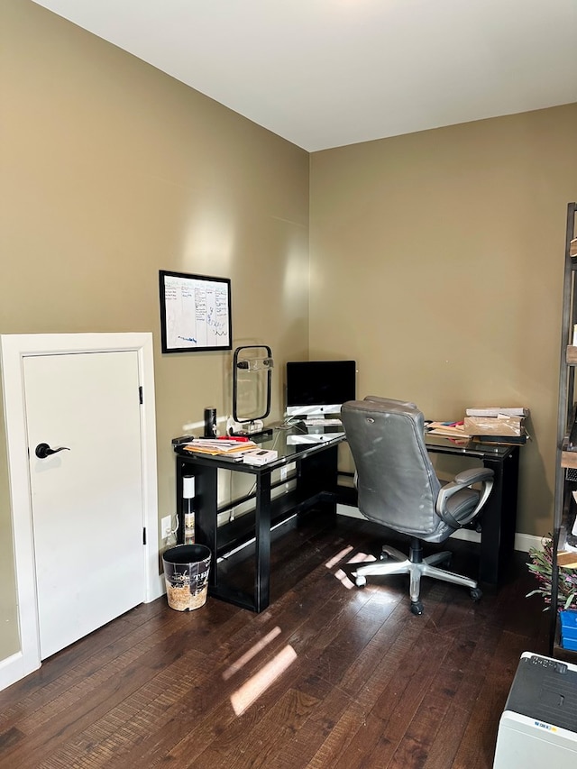 office area with dark wood-type flooring