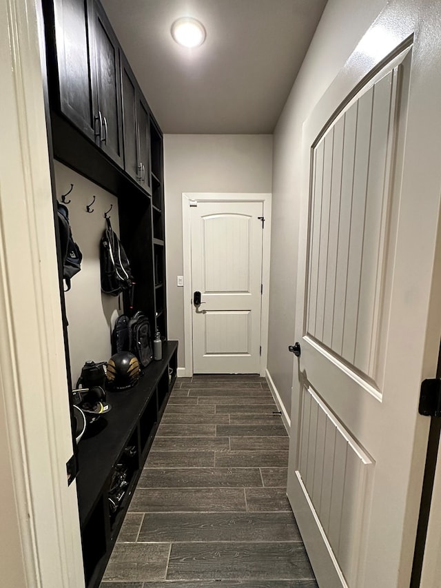 mudroom featuring dark hardwood / wood-style flooring